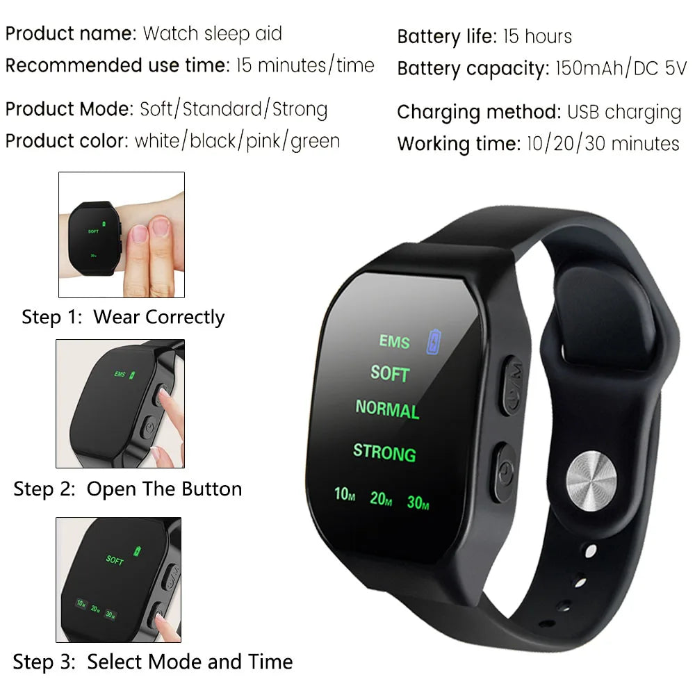 Sleep Aid Watch Microcurrent Pulse Sleeping Anti-anxiety Insomnia Hypnosis Device Relief Relax Hand Massage Pressure Soothing - Sleep &amp;amp;amp;amp; Snoring